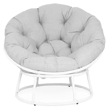 Fotoliu pentru exterior Papasans, 114x99 cm, otel/poliester, alb/gri imagine