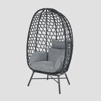 Fotoliu pentru gradina/terasa Paraiso, Homla, 85x67x144 cm, metal/ratan/poliester, negru/gri imagine