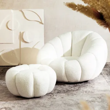 Fotoliu pivotant, Douill, MDF/tesatura teddy boucle, 94x88x62 cm, ecru imagine