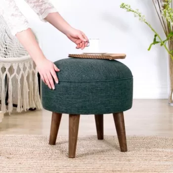 Fotoliu puf, Fluffe, 209FLF1168, 50% Bumbac / 50% Catifea, Gri-verzui imagine