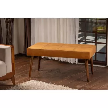 Fotoliu puf, Grace, 591GRC1101, Lemn de fag, Galben mustar imagine