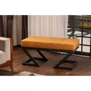 Fotoliu puf, Grace, 591GRC1106, Metal, Galben mustar imagine