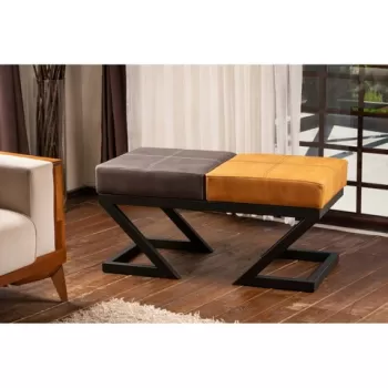 Fotoliu puf, Grace, 591GRC1114, Metal, Mustar / Antracit imagine