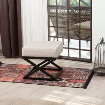 Fotoliu puf, Grace, 591GRC1140, Metal, Bej imagine