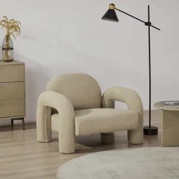 Fotoliu Sedia, Homla, 95x88x70 cm, MDF/metal/tesatura teddy boucle, bej imagine