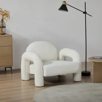 Fotoliu Sedia, Homla, 95x88x70 cm, MDF/metal/tesatura teddy boucle, ecru imagine