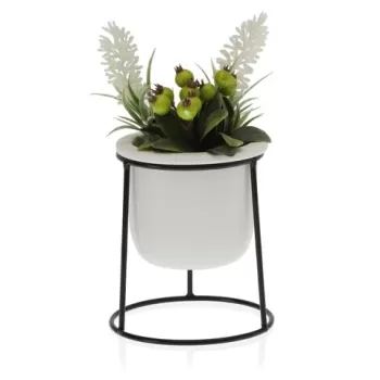 Ghiveci cu suport Huber, Versa, 10.5 x 14.5 cm, ceramica/metal, alb imagine