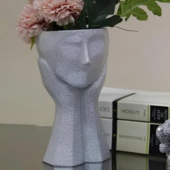 Ghiveci, CY0457, 11x20x11 cm, Poliester, Argintiu imagine