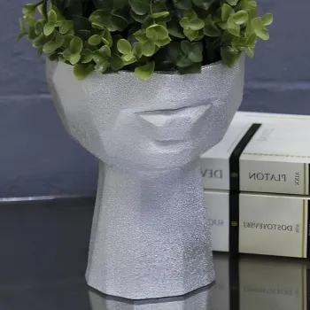 Ghiveci, CY0462, 15x18x15 cm, Poliester, Argintiu imagine