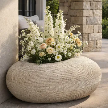 Ghiveci, Mauro Ferretti, Stone, 78.5x56x33.5 cm, polirasina, gri imagine