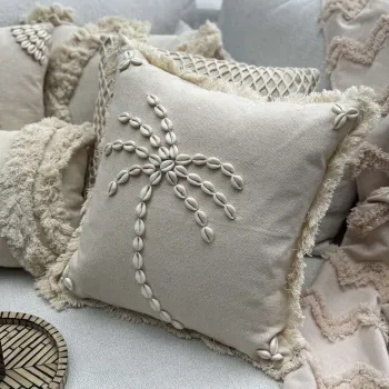 Husa de perna, Den003, 43x43 cm, 50% BUMBAC/50% SCOICI DE MARE, Bej imagine