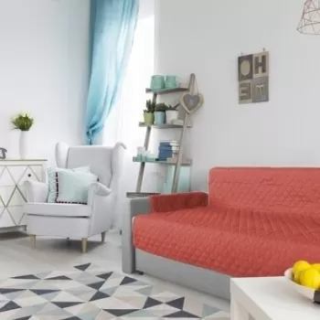 Husa matlasata cu doua fete Alcam pentru canapea 3 locuri Corai/ Vanila imagine