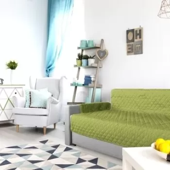 Husa matlasata cu doua fete Alcam pentru canapea 3 locuri Olive/Vanila imagine