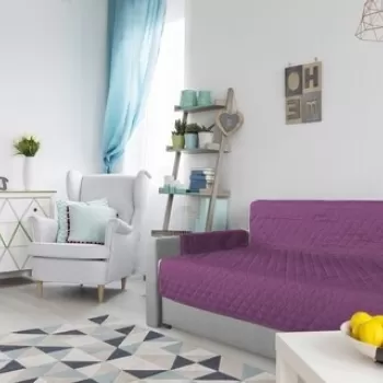 Husa matlasata cu doua fete Alcam pentru canapea 3 locuri Purple/ Vanila imagine
