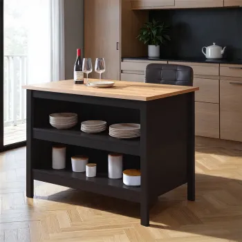 Insula de bucatarie / dulap bucatarie Helina, Inter Link, 124x75x91.5 cm, lemn, negru/stejar imagine