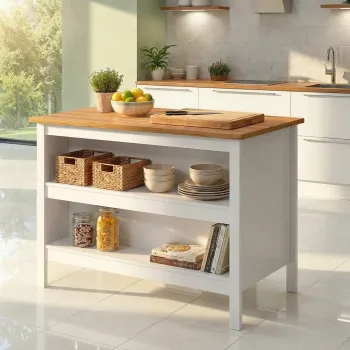 Insula de bucatarie / dulap bucatarie Julina, Inter Link, 124x75x91.5 cm, MDF, alb/maro imagine