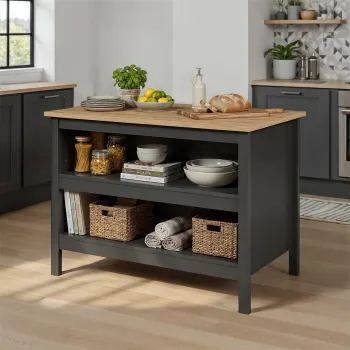 Insula de bucatarie / dulap bucatarie Nellina, Inter Link, 124x75x91.5 cm, MDF, gri/stejar imagine