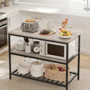 Insula de bucatarie / dulap bucatarie Vasagle, 120x60x90 cm, max 90 kg, PAL/otel, gri/negru imagine