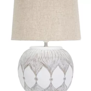 Lampa de masa, Atene, Mauro Ferretti, 1 x E27, 40W, O38 x 59 cm, polirasina/fier/textil, alb antic/maro imagine