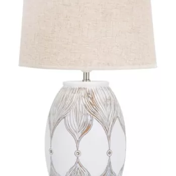 Lampa de masa, Atene, Mauro Ferretti, 1 x E27, 40W, O38 x 67 cm, polirasina/fier/textil, alb antic/maro imagine