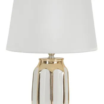 Lampa de masa Cassy, Mauro Ferretti, 1 x E27, 40W, 25x40.5 cm, ceramica/fier/textil, alb/auriu imagine