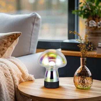 Lampa de masa Dooley, RL, 14x18 cm, 1.5W, 1x SMD, sticla, negru/transparent imagine