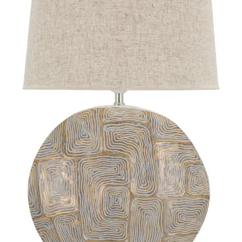 Lampa de masa Eclips, Mauro Ferretti, 1x E27, 40W, 38x68 cm, polirasina/fier/textil, auriu/alb imagine
