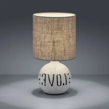 Lampa de masa Esna Love, RL, 16.5x31 cm, 40W, 1x E14, ceramica/textil, gri/alb imagine