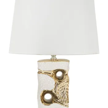 Lampa de masa Florida, Mauro Ferretti, 1 x E27, 40W, 30x43.5 cm, ceramica/fier/textil, alb/auriu imagine