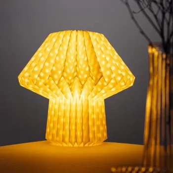 Lampa de masa forma ciuperca Galla, Homla, 27x38 cm, hartie, ecru imagine