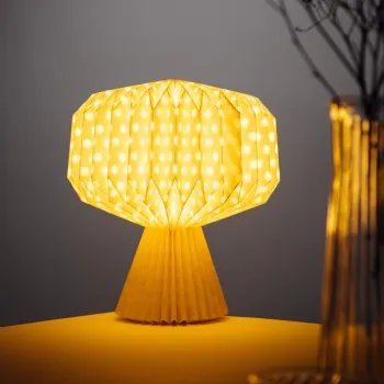 Lampa de masa forma geometrica Galla, Homla, 27x38 cm, hartie, ecru imagine