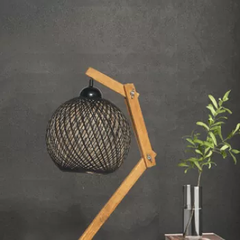 Lampa de masa, FullHouse, 390FLH1763, Lemn de pin, Ecru / Maro / Negru imagine