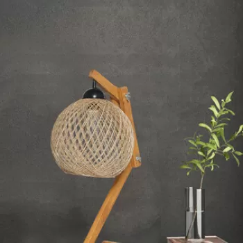 Lampa de masa, FullHouse, 390FLH1764, Lemn de pin, Ecru / Maro imagine