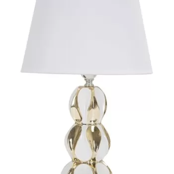 Lampa de masa, Glam Balls, Mauro Ferretti, 1 x E27, 40W, O28 x 46 cm, ceramica/fier/textil, alb/auriu imagine