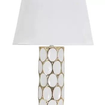 Lampa de masa, Glam Carv, Mauro Ferretti, 1 x E27, 40W, O34.5 x 56 cm, ceramica/fier/textil, alb/auriu imagine