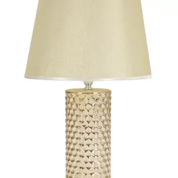 Lampa de masa, Glam Gold, Mauro Ferretti, 1 x E27, 40W, O30 x 47.5 cm, ceramica/fier/textil, alb/auriu imagine