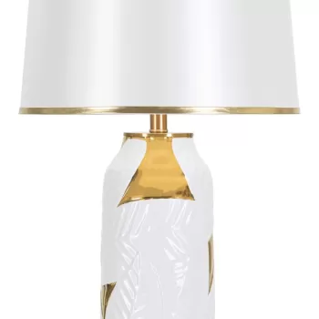 Lampa de masa Glam Leaf, Mauro Ferretti, O40 x 70 cm, 1 x E27, 40W, ceramica/fier, auriu/alb imagine