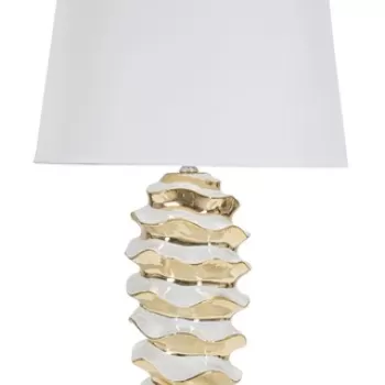 Lampa de masa, Glam Space, Mauro Ferretti, 1 x E27, 40W, O33 x 53 cm, ceramica/fier/textil, alb/auriu imagine