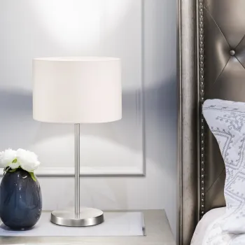 Lampa de masa Hotel, TRIO, 20x32 cm, 40W, 1x E14, metal/textil, alb/argintiu imagine