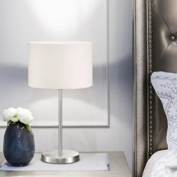 Lampa de masa Hotel, TRIO, 30x55 cm, 60W, 1x E27, metal/textil, alb/argintiu imagine