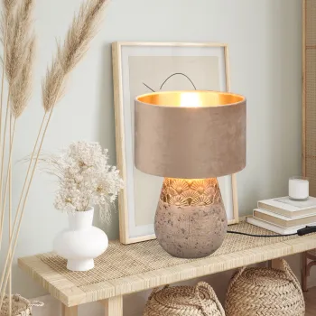 Lampa de masa Kiran, RL, 26x38 cm, 60W, 1x E27, ceramica/catifea, gri/bej imagine