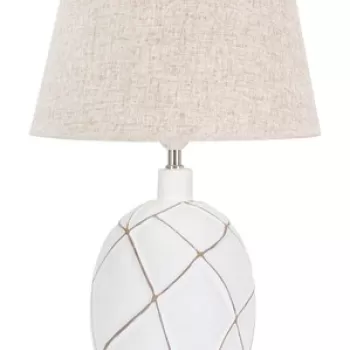 Lampa de masa, Lines, Mauro Ferretti, 1 x E27, 40W, O35 x 60 cm, polirasina/fier/textil, alb antic/maro imagine