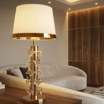 Lampa de masa, Mauro Ferretti, Butterfly, 1 x E27, 40W, 35x74 cm, fier/sticla, auriu/alb imagine