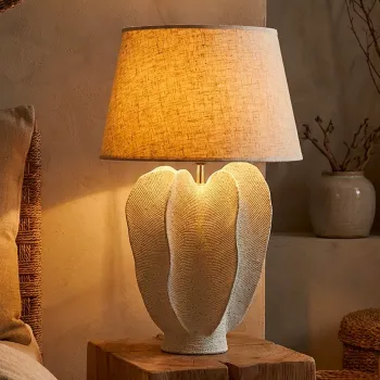 Lampa de masa, Mauro Ferretti, Ester, 40x63 cm, polirasina/fier/textil, alb decolorat imagine