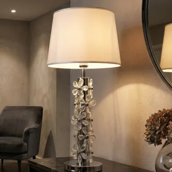 Lampa de masa, Mauro Ferretti, Flower, 1 x E27, 40W, 35x74 cm, fier/sticla, argintiu/alb imagine