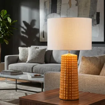 Lampa de masa, Mauro Ferretti, Gliss, 1 x E27, 40W, 30x52 cm, ceramica, galben mustar/alb imagine