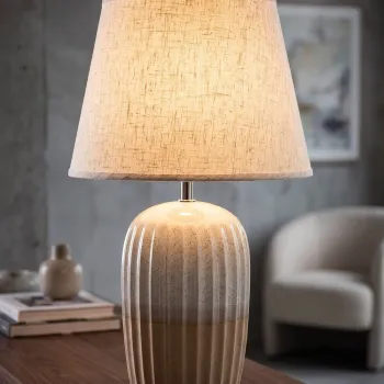 Lampa de masa, Mauro Ferretti, Japandi, 31.5x53 cm, ceramica/fier, nisip/piersica imagine