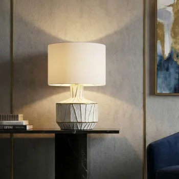 Lampa de masa, Mauro Ferretti, Tangeri, 1 x E27, 40W, 40x60 cm, ceramica, alb/auriu imagine