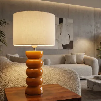 Lampa de masa, Mauro Ferretti, Torr, 1 x E27, 40W, 25x46 cm, ceramica, galben mustar/alb imagine