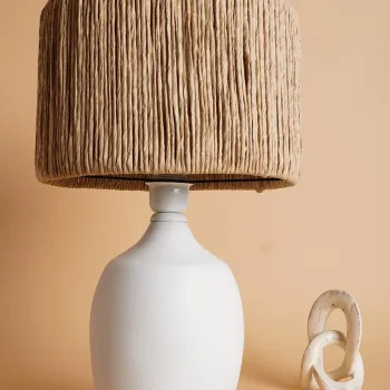 Lampa de masa, Opviq, 687HMY2288, Alb / Stejar imagine